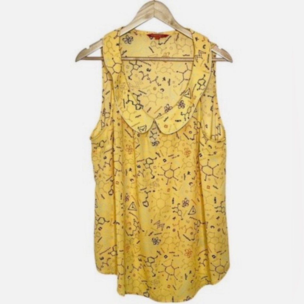 ModCloth Yellow Sleeveless Top with Chemistry Pattern (XL)